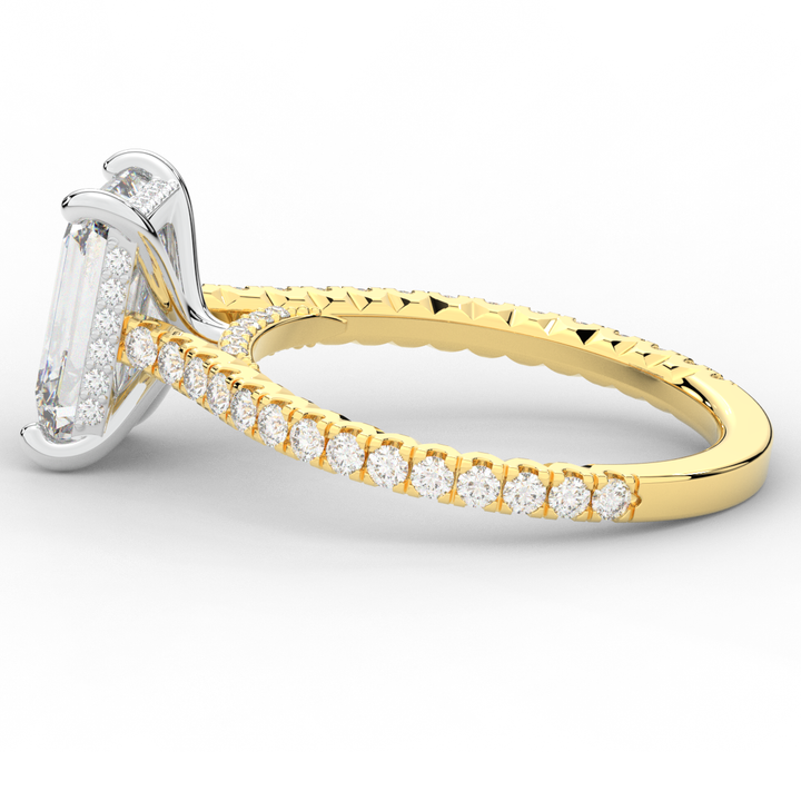 3.50CT.TW EMERALD CUT LAB DIAMOND UNDERHALO SOLITAIRE TWO TONE ENGAGEMENT RING - Nazarelle