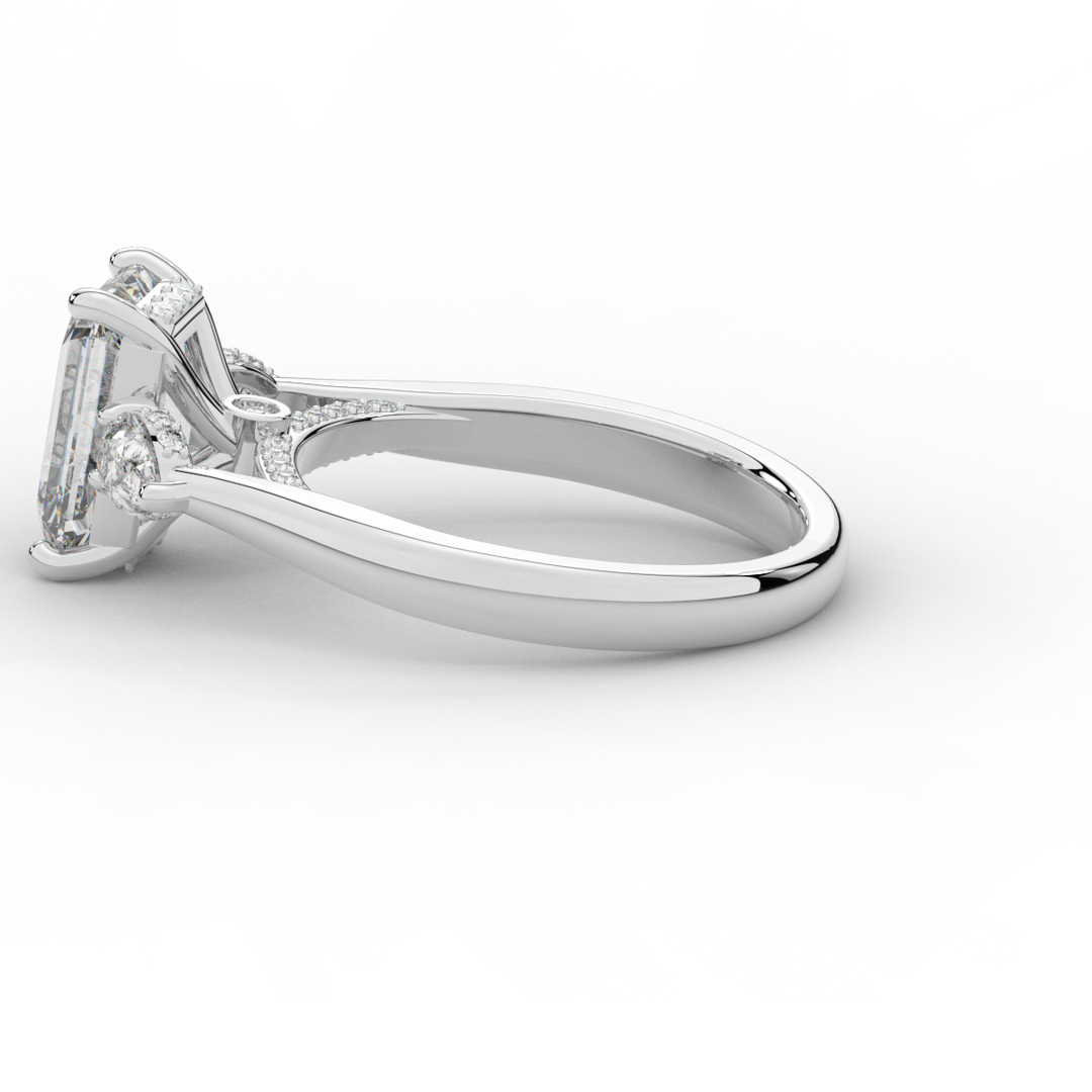 2.40CT.TW EMERALD CUT LAB DIAMOND 3 STONE ENGAGEMENT RING - Nazarelle