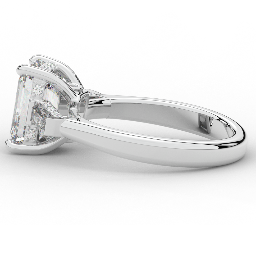 3.45CT.TW EMERALD CUT LAB DIAMOND 3 STONE ENGAGEMENT RING - Nazarelle
