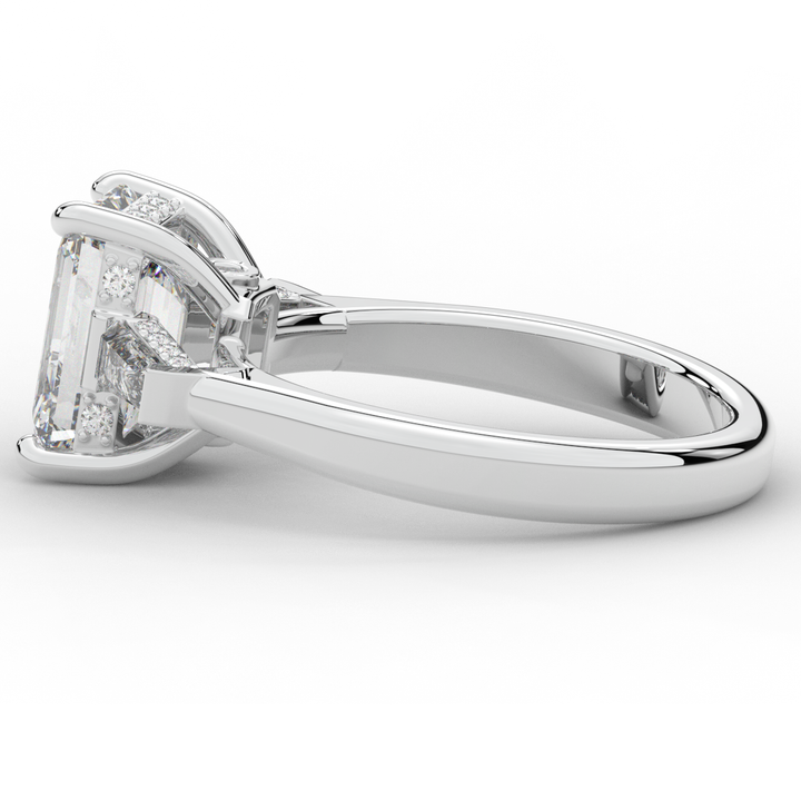 3.45CT.TW EMERALD CUT LAB DIAMOND 3 STONE ENGAGEMENT RING - Nazarelle