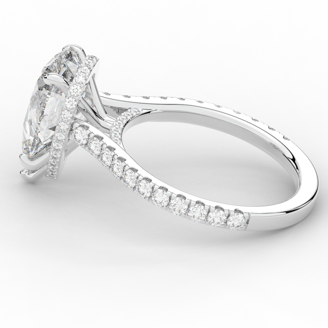 4.60CT.TW PEAR LAB DIAMOND UNDERHALO SOLITAIRE ENGAGEMENT RING - Nazarelle