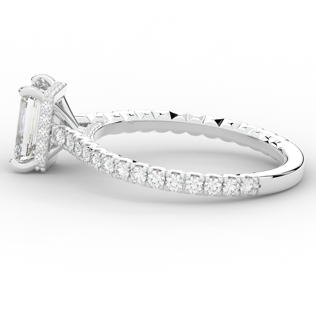 2.10CT.TW EMERALD CUT LAB DIAMOND UNDERHALO SOLITAIRE ENGAGEMENT RING - Nazarelle
