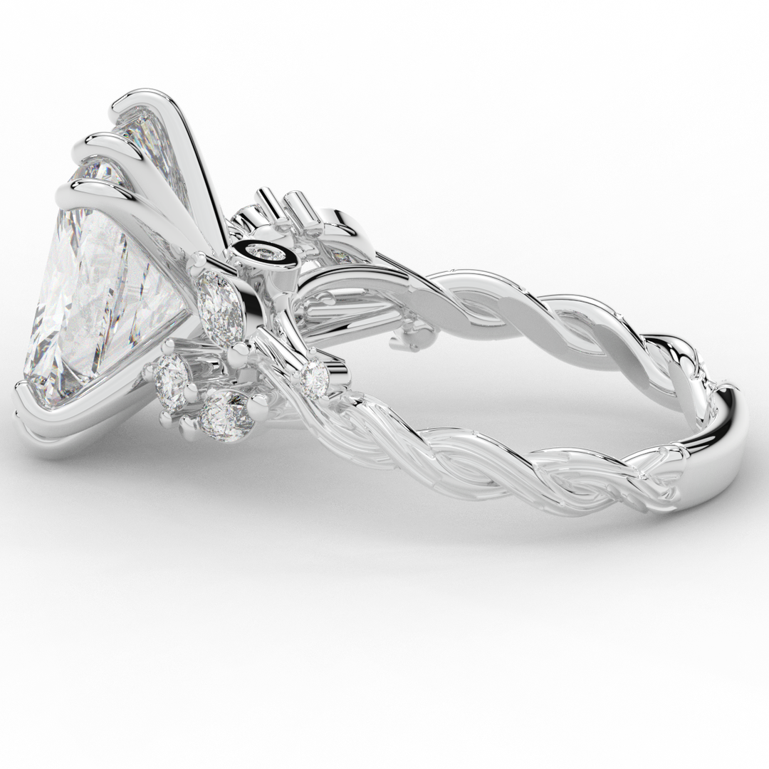 5.30CT.TW RADIANT LAB DIAMOND STYLIZED VINE AND TREE BARK FINISH ENGAGEMENT RING - Nazarelle