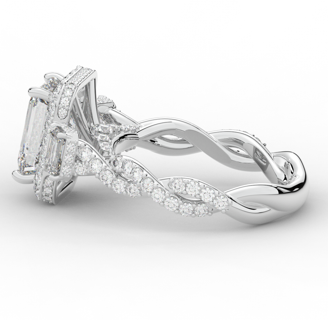 4.70CT.TW EMERALD CUT LAB DIAMOND 3 STONE ENGAGEMENT RING - Nazarelle