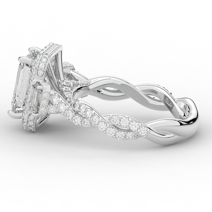 4.70CT.TW EMERALD CUT LAB DIAMOND 3 STONE ENGAGEMENT RING - Nazarelle