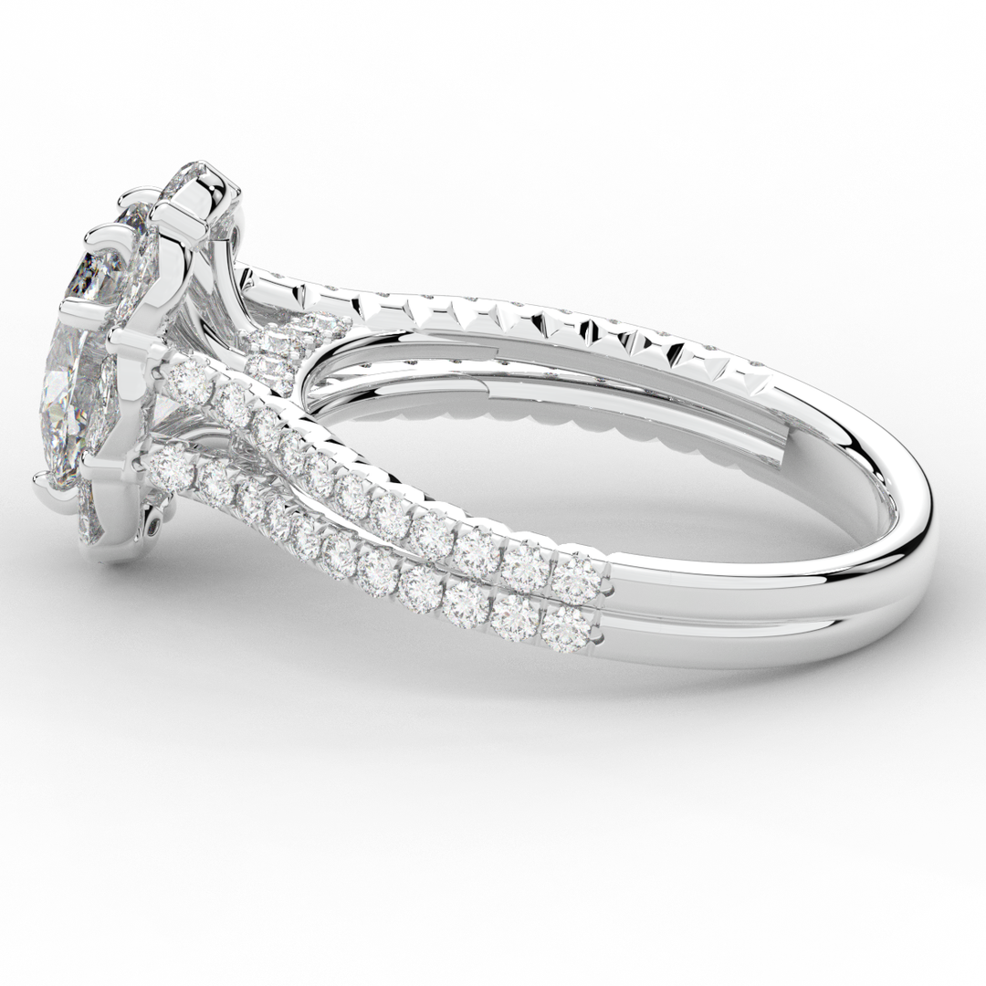2.30CT.TW OVAL LAB DIAMOND HALO SPLIT SHANK ENGAGEMENT RING - Nazarelle