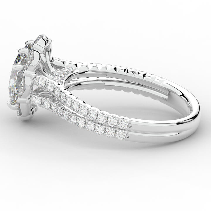2.30CT.TW OVAL LAB DIAMOND HALO SPLIT SHANK ENGAGEMENT RING - Nazarelle