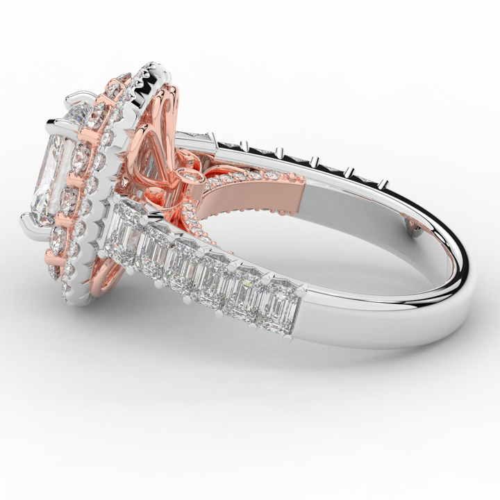 4.70CT.TW RADIANT LAB DIAMOND DOUBLE HALO TWO TONE ENGAGEMENT RING - Nazarelle
