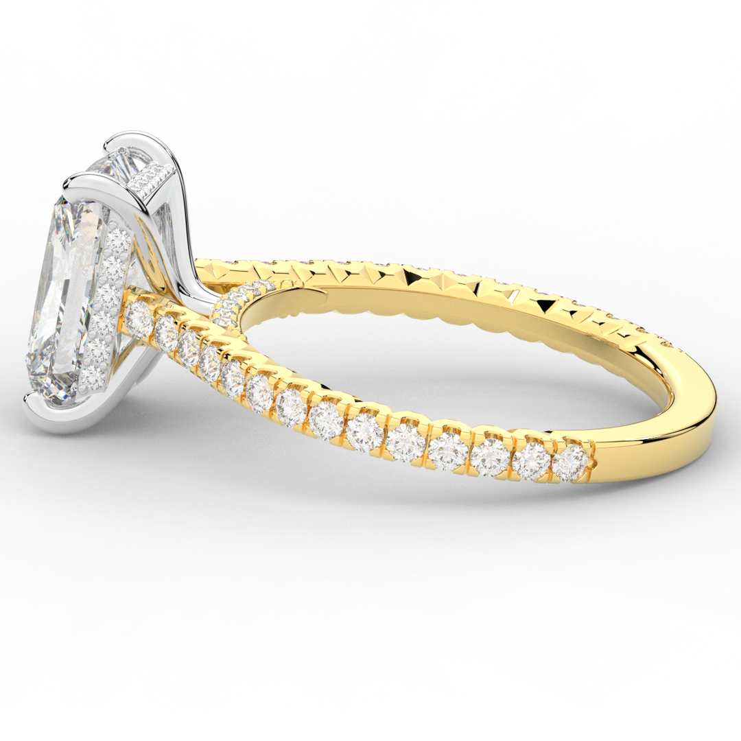 3.50CT.TW RADIANT LAB DIAMOND UNDERHALO SOLITAIRE TWO TONE ENGAGEMENT RING - Nazarelle