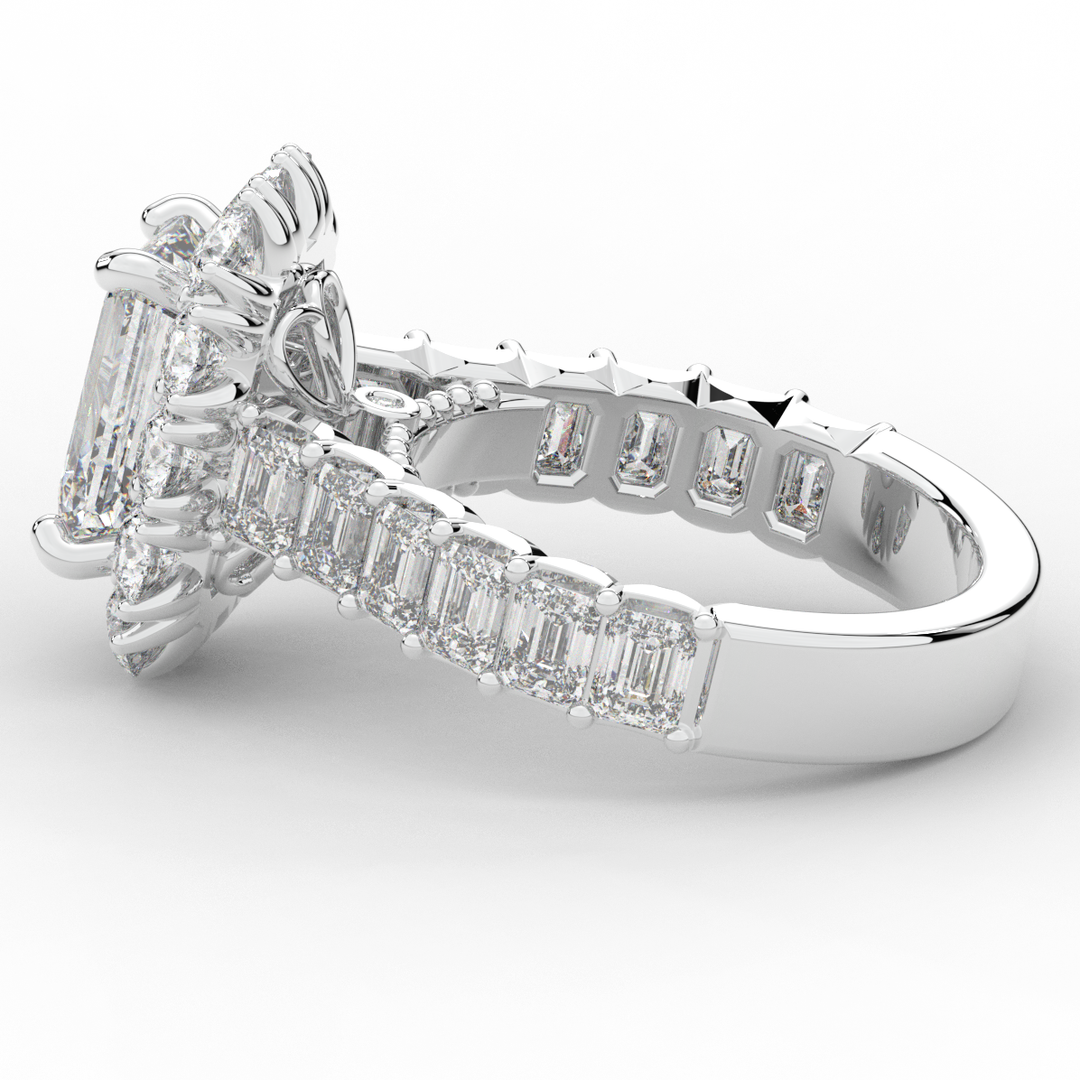 6.00CT.TW EMERALD CUT LAB DIAMOND HALO ENGAGEMENT RING - Nazarelle