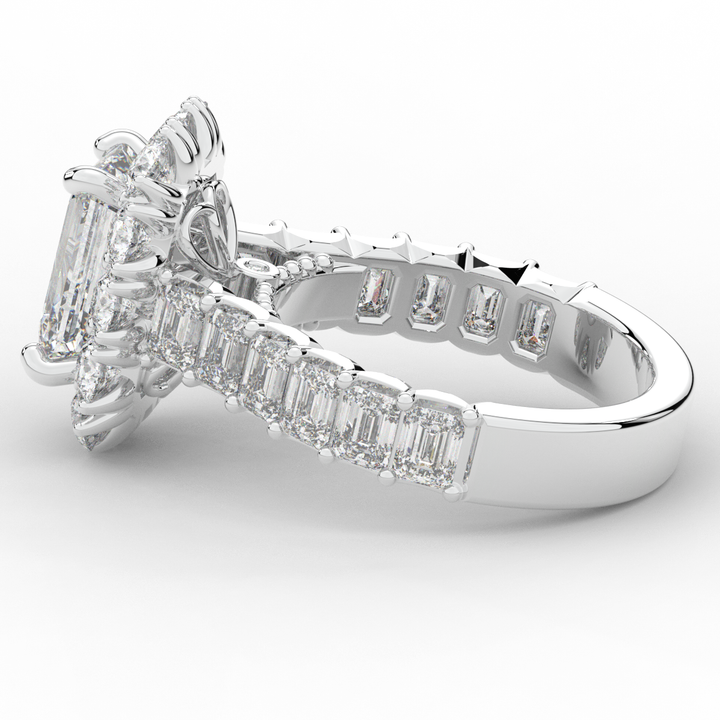 6.00CT.TW EMERALD CUT LAB DIAMOND HALO ENGAGEMENT RING - Nazarelle