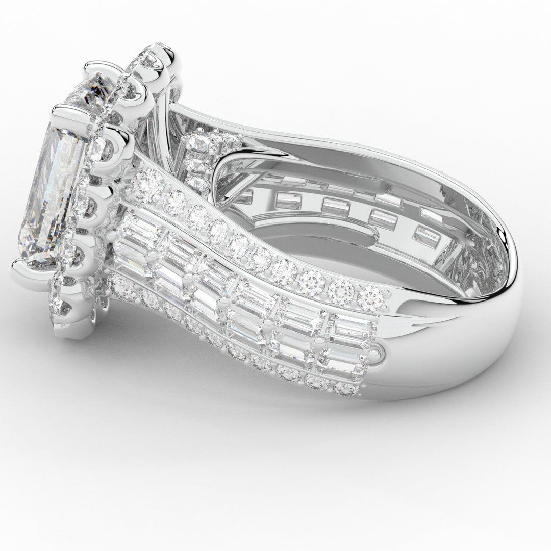 8.00CT.TW EMERALD CUT LAB DIAMOND HALO ENGAGEMENT RING - Nazarelle
