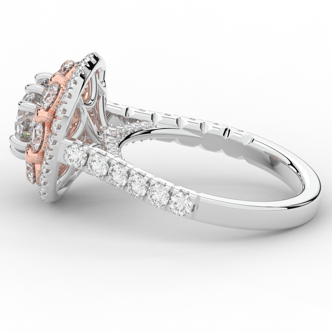 2.70CT.TW ROUND LAB DIAMOND DOUBLE HALO TWO TONE ENGAGEMENT RING - Nazarelle