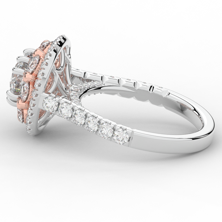 2.70CT.TW ROUND LAB DIAMOND DOUBLE HALO TWO TONE ENGAGEMENT RING - Nazarelle