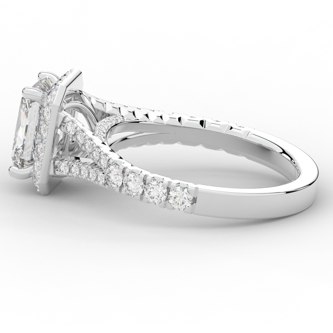 2.60CT.TW RADIANT LAB DIAMOND SPLIT SHANK HALO ENGAGEMENT RING - Nazarelle