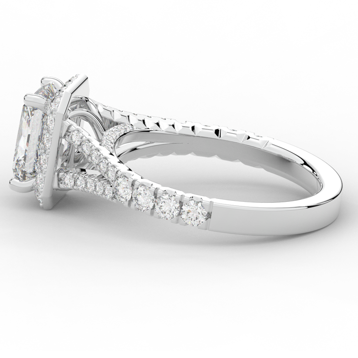 2.60CT.TW RADIANT LAB DIAMOND SPLIT SHANK HALO ENGAGEMENT RING - Nazarelle