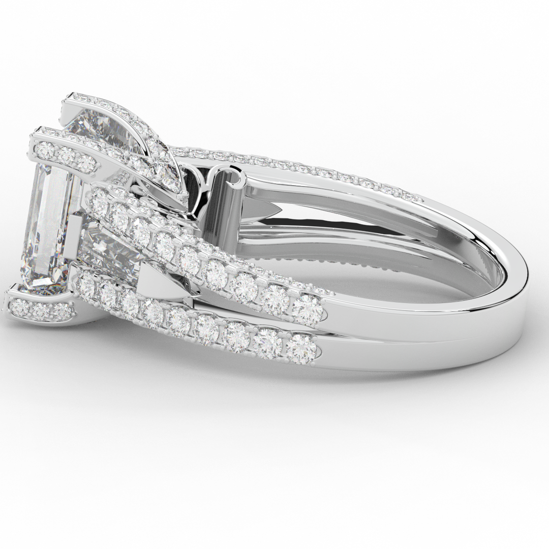 4.60CT.TW EMERALD CUT LAB DIAMOND SPLIT SHANK ENGAGEMENT RING - Nazarelle