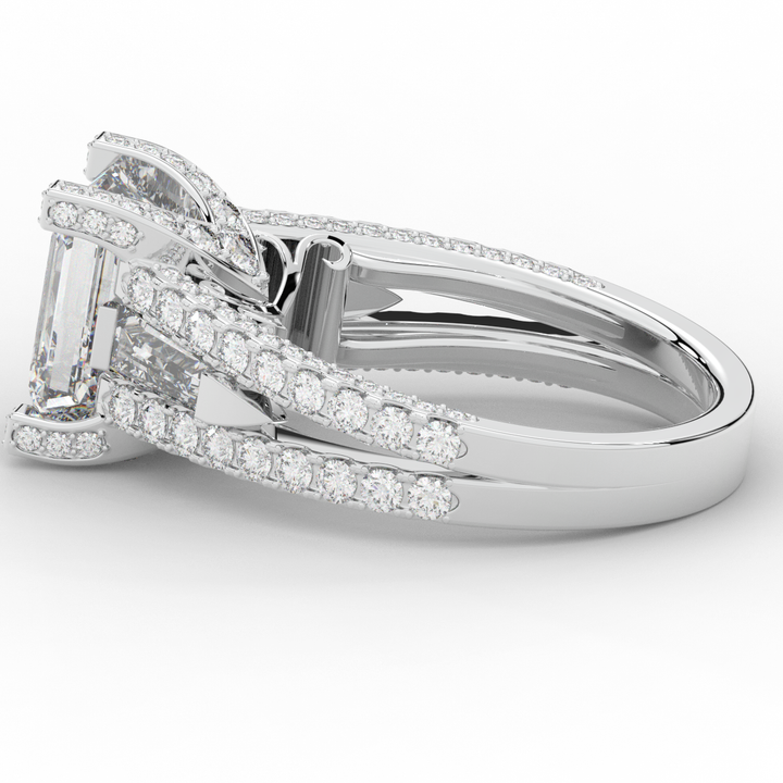 4.60CT.TW EMERALD CUT LAB DIAMOND SPLIT SHANK ENGAGEMENT RING - Nazarelle