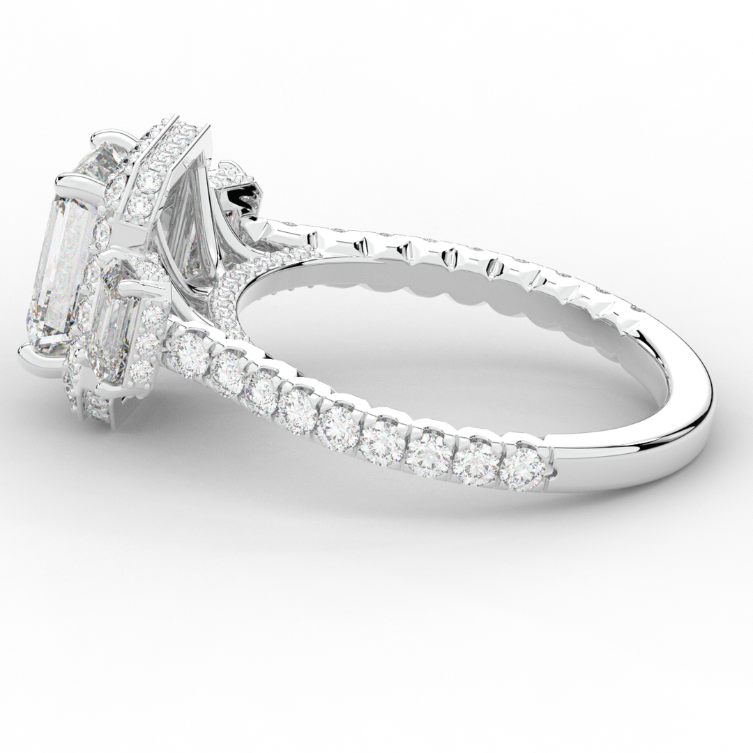 3.20CT.TW EMERALD CUT LAB DIAMOND 3 STONE ENGAGEMENT RING - Nazarelle