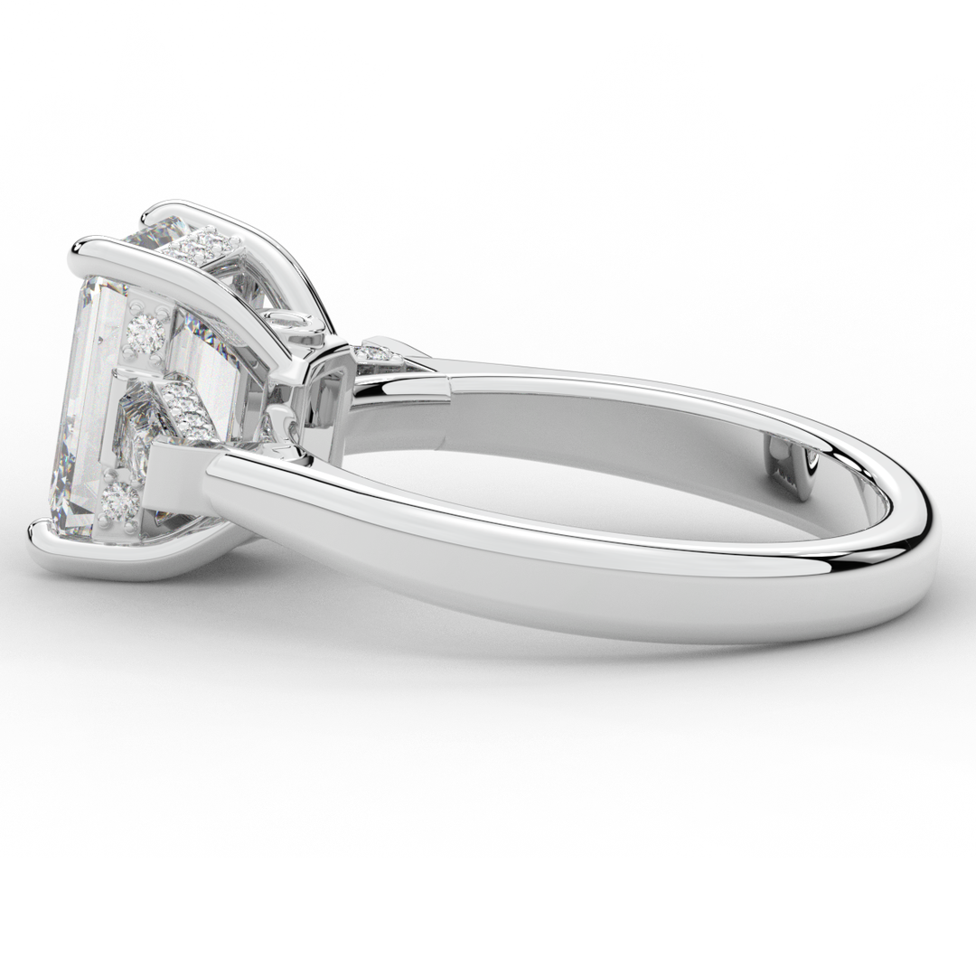 3.45CT.TW EMERALD CUT LAB DIAMOND 3 STONE ENGAGEMENT RING - Nazarelle