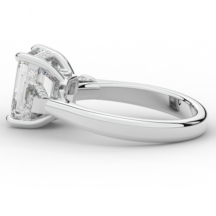 3.45CT.TW EMERALD CUT LAB DIAMOND 3 STONE ENGAGEMENT RING - Nazarelle