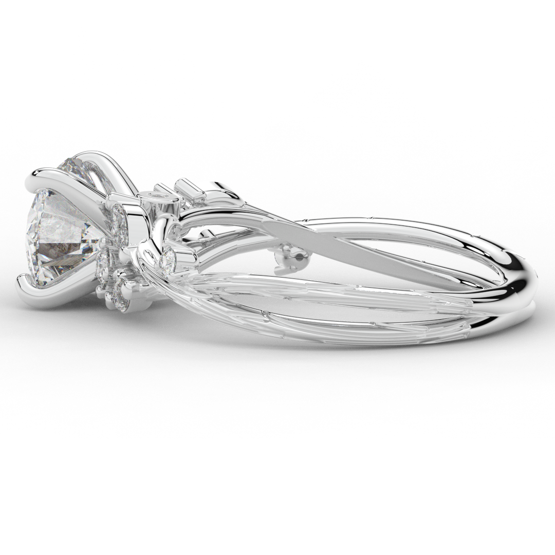 1.75CT.TW ROUND LAB DIAMOND STYLIZED VINE AND TREE BARK FINISH ENGAGEMENT RING - Nazarelle