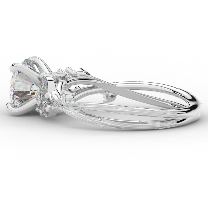 1.75CT.TW ROUND LAB DIAMOND STYLIZED VINE AND TREE BARK FINISH ENGAGEMENT RING - Nazarelle