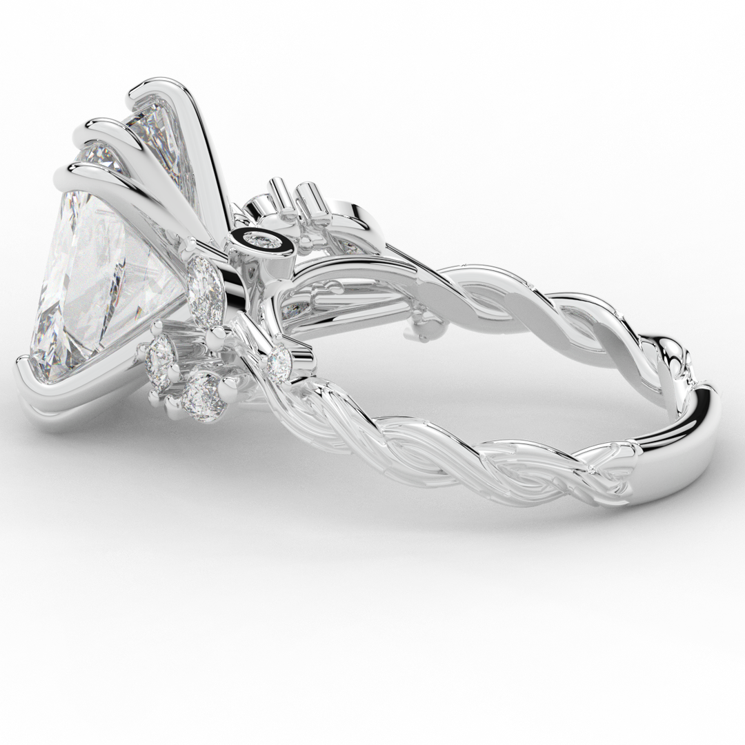 5.30CT.TW RADIANT LAB DIAMOND STYLIZED VINE AND TREE BARK FINISH ENGAGEMENT RING - Nazarelle
