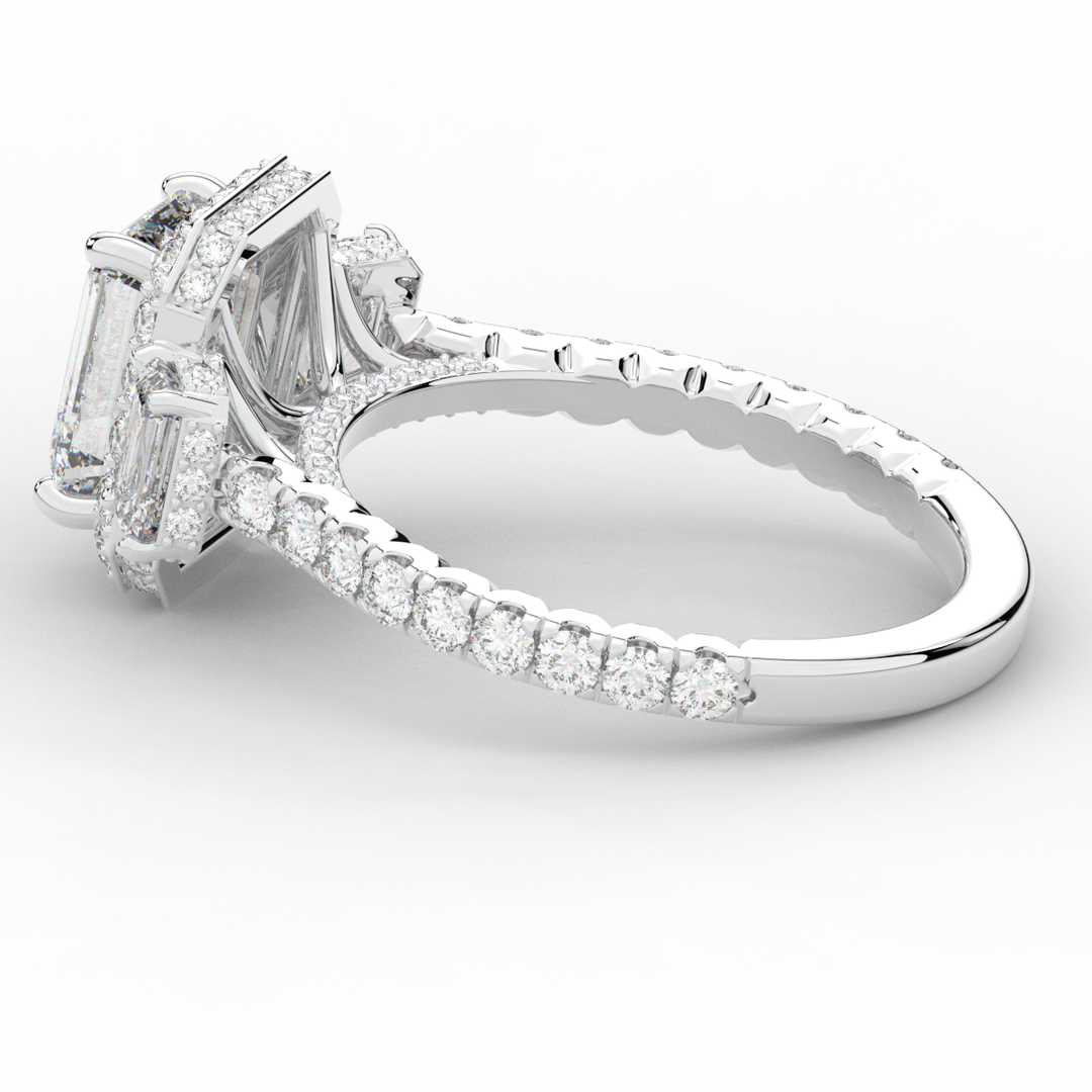 3.20CT.TW EMERALD CUT LAB DIAMOND 3 STONE ENGAGEMENT RING - Nazarelle