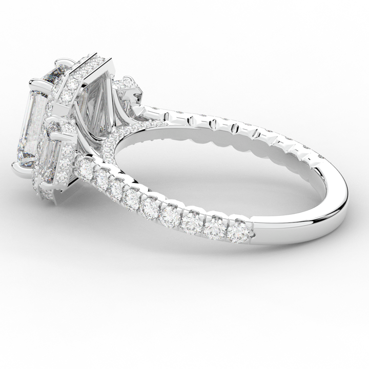 3.20CT.TW EMERALD CUT LAB DIAMOND 3 STONE ENGAGEMENT RING - Nazarelle