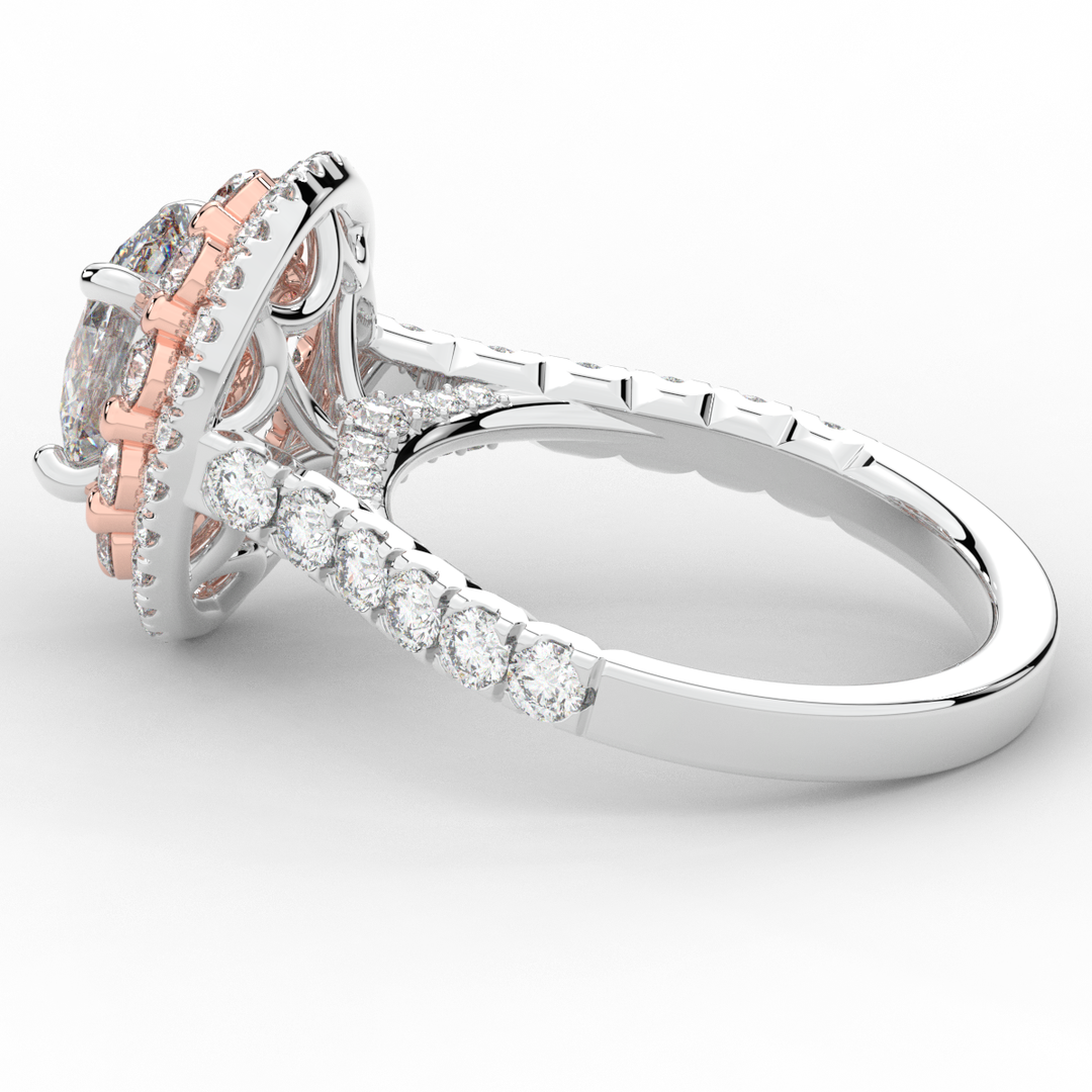 3.30CT.TW OVAL LAB DIAMOND DOUBLE HALO TWO TONE ENGAGEMENT RING - Nazarelle