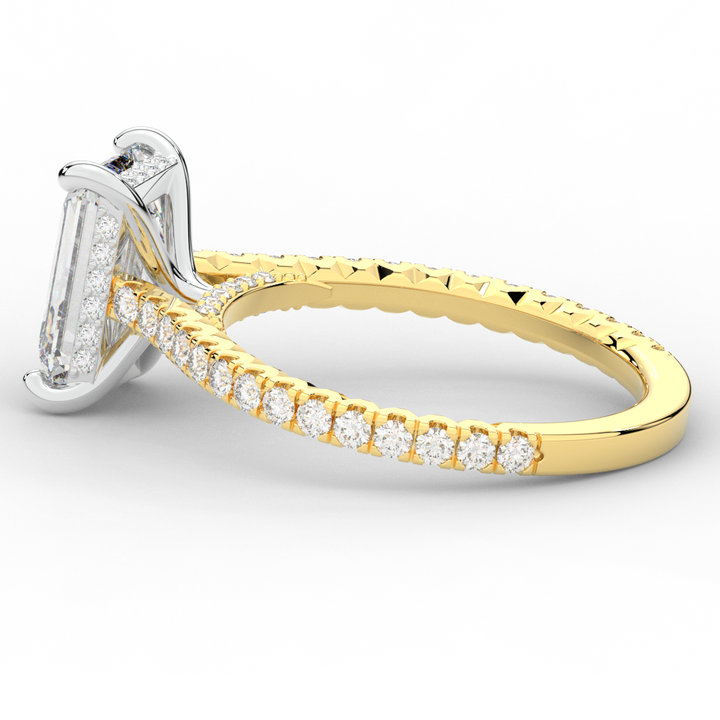 3.50CT.TW EMERALD CUT LAB DIAMOND UNDERHALO SOLITAIRE TWO TONE ENGAGEMENT RING - Nazarelle