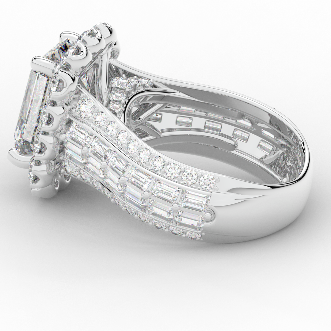 8.00CT.TW EMERALD CUT LAB DIAMOND HALO ENGAGEMENT RING - Nazarelle