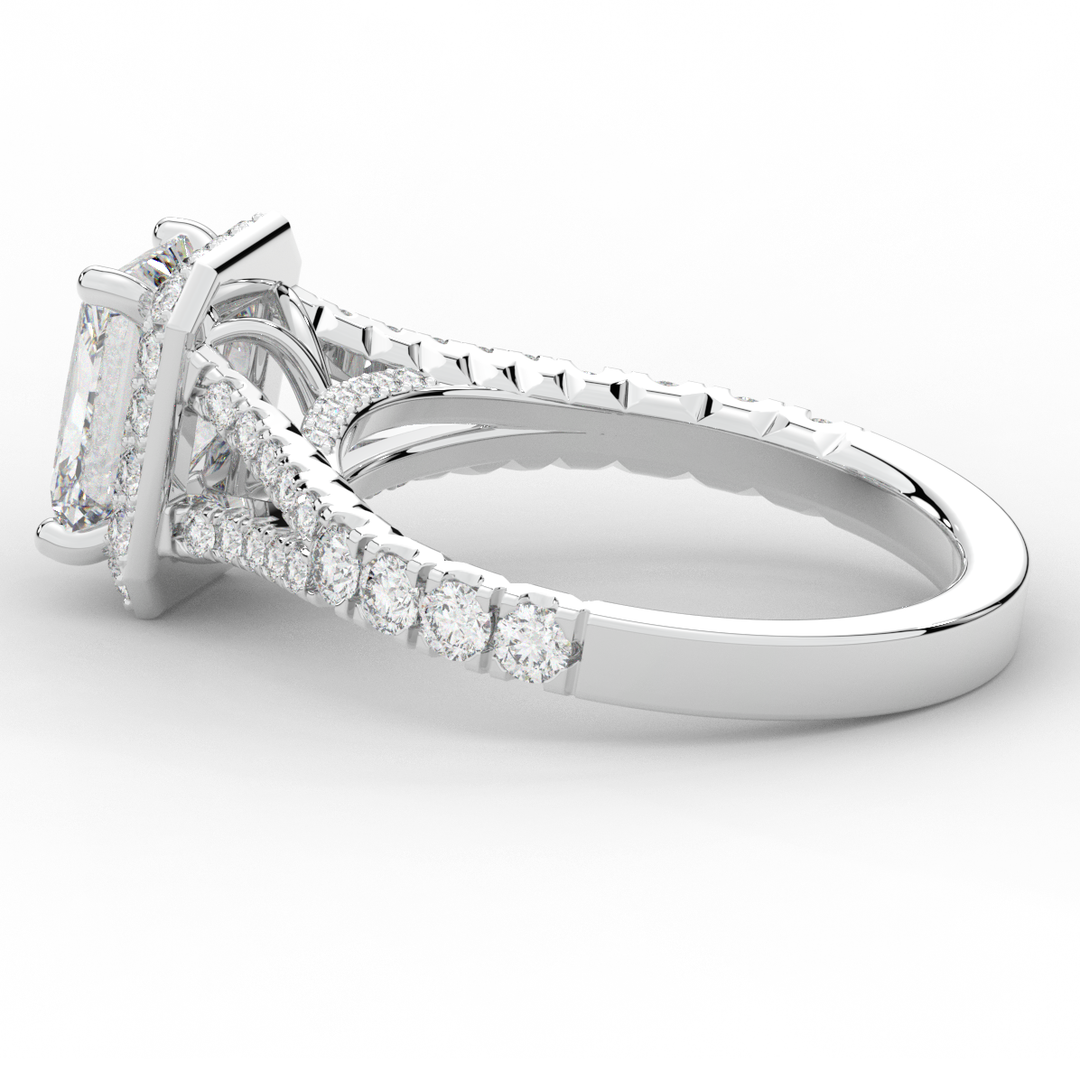 2.60CT.TW RADIANT LAB DIAMOND SPLIT SHANK HALO ENGAGEMENT RING - Nazarelle