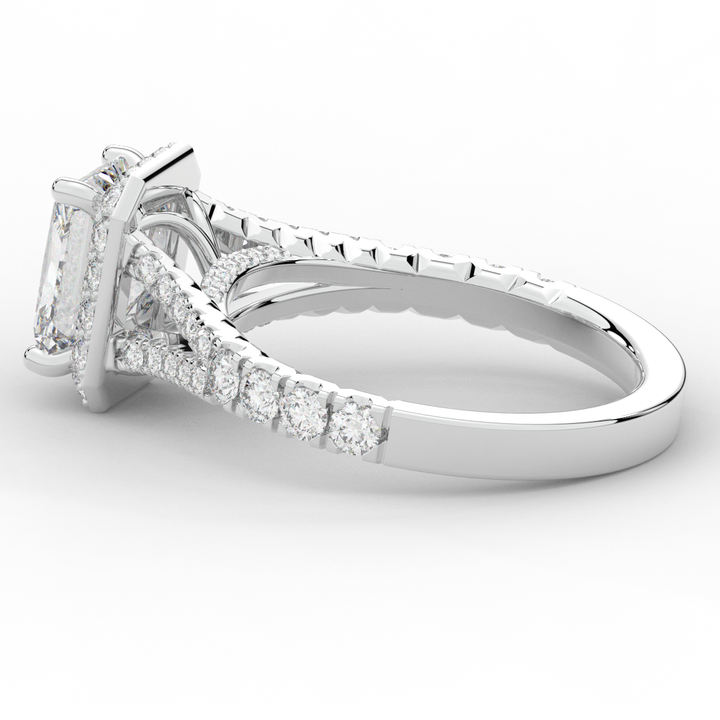 2.60CT.TW RADIANT LAB DIAMOND SPLIT SHANK HALO ENGAGEMENT RING - Nazarelle
