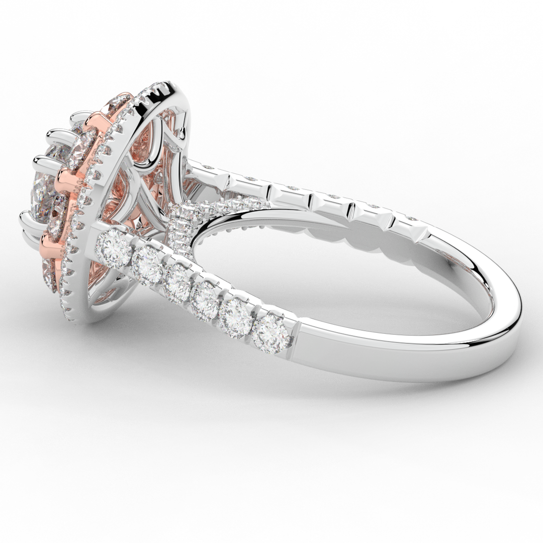 2.70CT.TW ROUND LAB DIAMOND DOUBLE HALO TWO TONE ENGAGEMENT RING - Nazarelle
