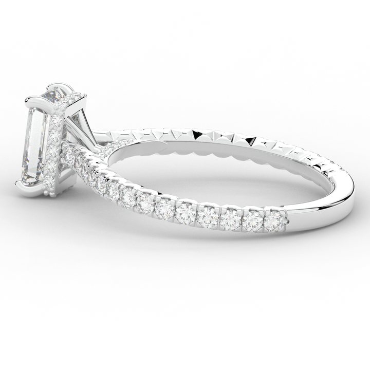 2.10CT.TW EMERALD CUT LAB DIAMOND UNDERHALO SOLITAIRE ENGAGEMENT RING - Nazarelle