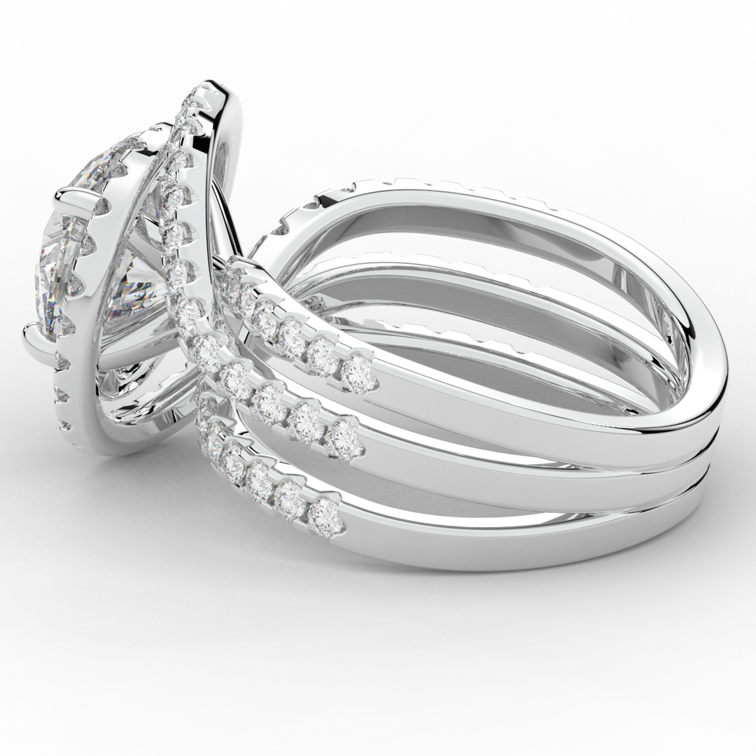 3.90CT.TW ROUND LAB DIAMOND TWIST HALO ENGAGEMENT RING - Nazarelle
