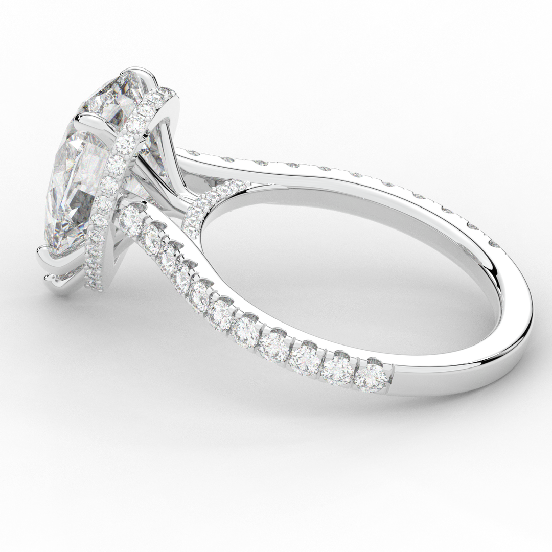 4.60CT.TW PEAR LAB DIAMOND UNDERHALO SOLITAIRE ENGAGEMENT RING - Nazarelle