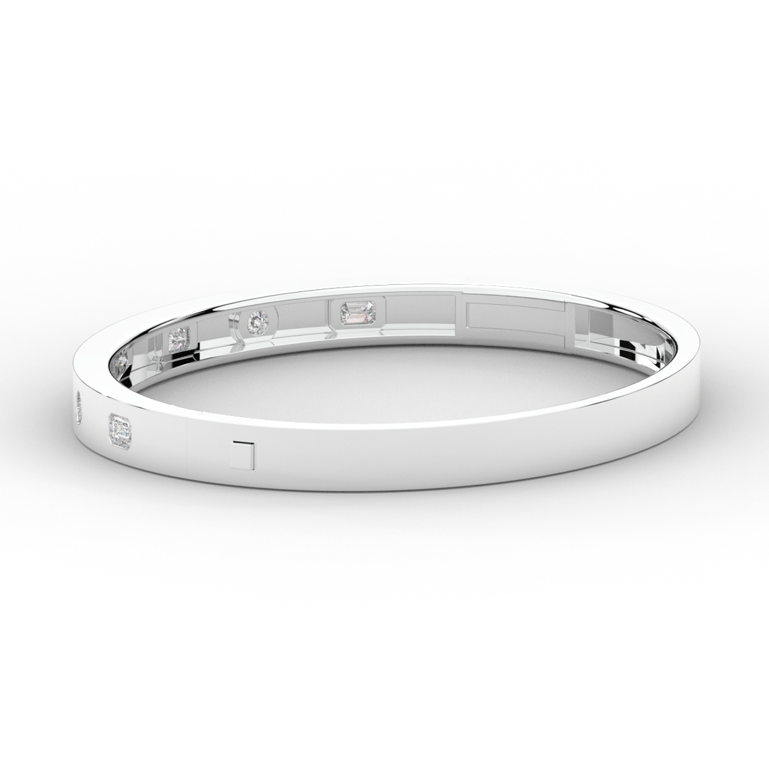 1.00CT.TW ROUND AND EMERALD CUT LAB DIAMOND BEZEL SET BANGLE - Nazarelle