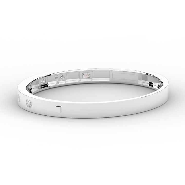 1.00CT.TW ROUND AND EMERALD CUT LAB DIAMOND BEZEL SET BANGLE - Nazarelle