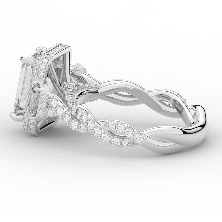 4.70CT.TW EMERALD CUT LAB DIAMOND 3 STONE ENGAGEMENT RING - Nazarelle
