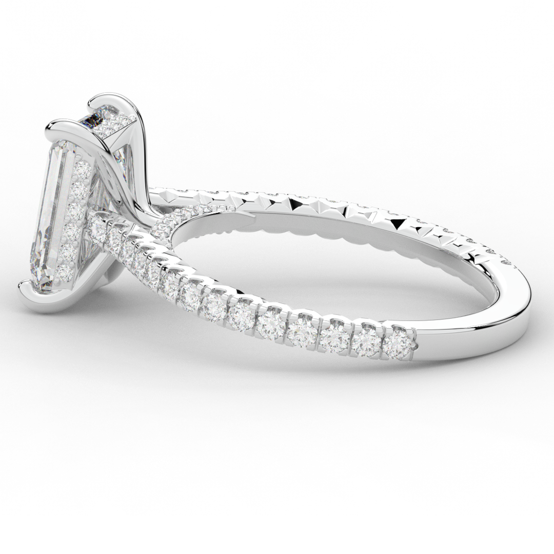 3.50CT.TW EMERALD CUT LAB DIAMOND UNDERHALO SOLITAIRE ENGAGEMENT RING - Nazarelle