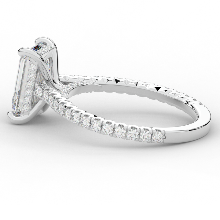 3.50CT.TW EMERALD CUT LAB DIAMOND UNDERHALO SOLITAIRE ENGAGEMENT RING - Nazarelle