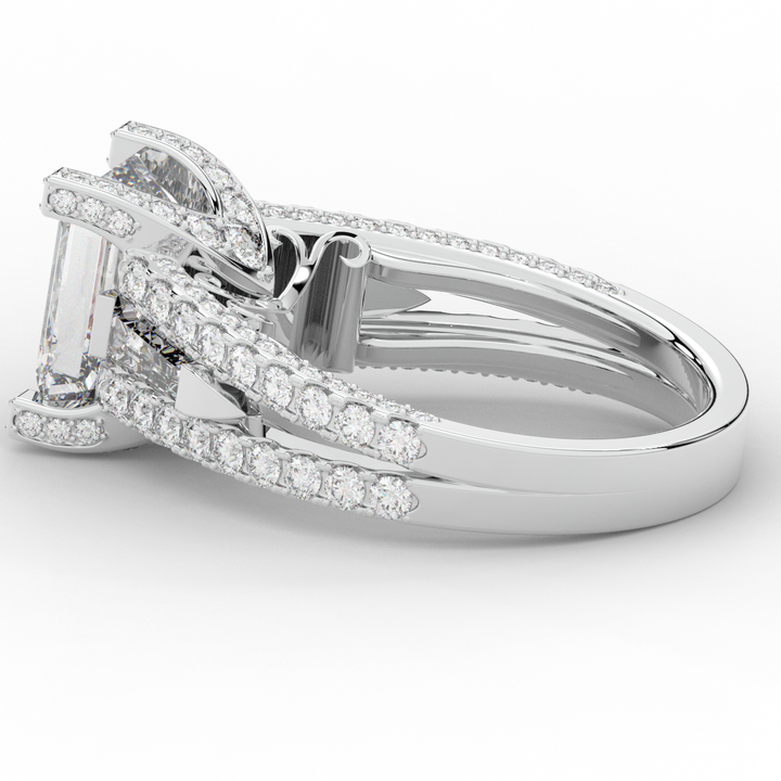 4.60CT.TW EMERALD CUT LAB DIAMOND SPLIT SHANK ENGAGEMENT RING - Nazarelle