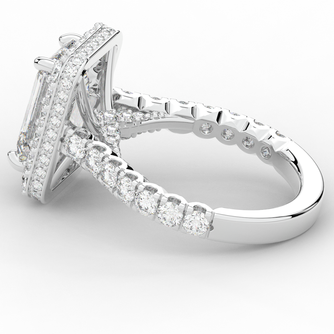 4.50CT.TW EMERALD CUT LAB DIAMOND HALO ENGAGEMENT RING - Nazarelle