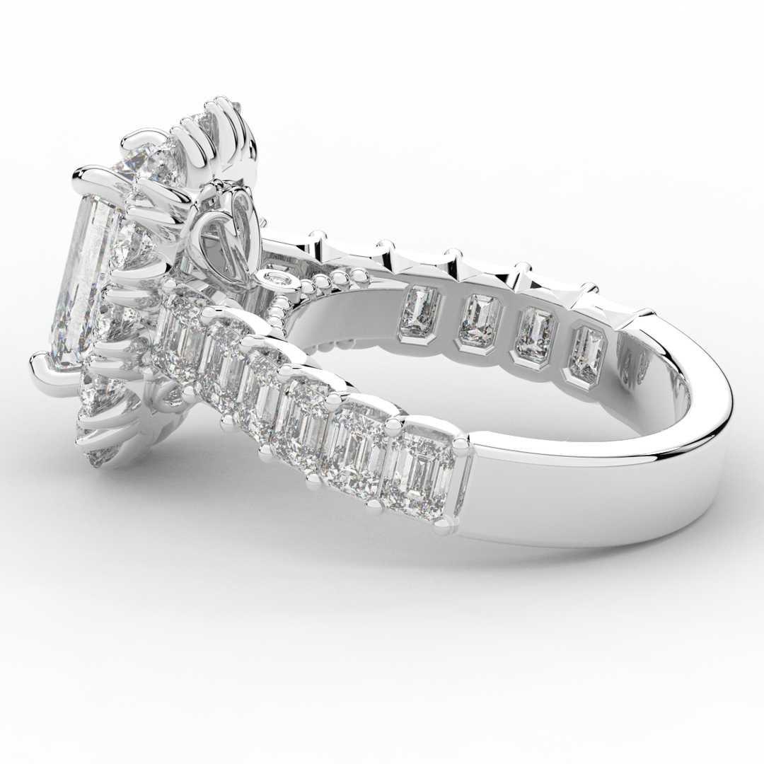 6.00CT.TW EMERALD CUT LAB DIAMOND HALO ENGAGEMENT RING - Nazarelle