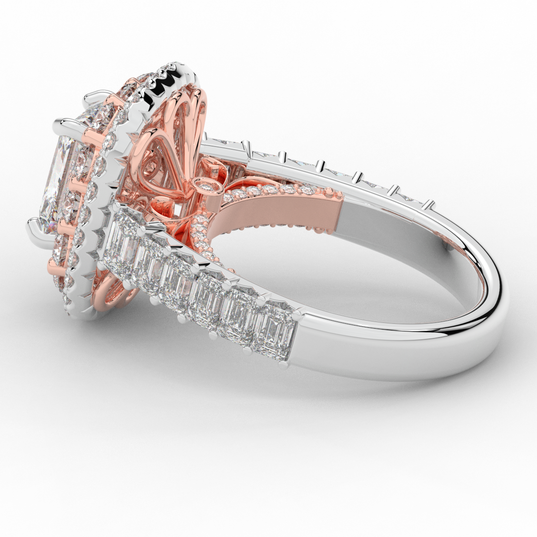 4.70CT.TW RADIANT LAB DIAMOND DOUBLE HALO TWO TONE ENGAGEMENT RING - Nazarelle