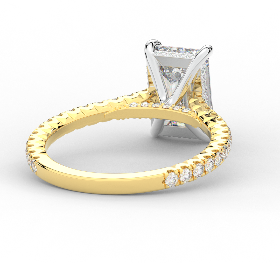 3.50CT.TW EMERALD CUT LAB DIAMOND UNDERHALO SOLITAIRE TWO TONE ENGAGEMENT RING - Nazarelle
