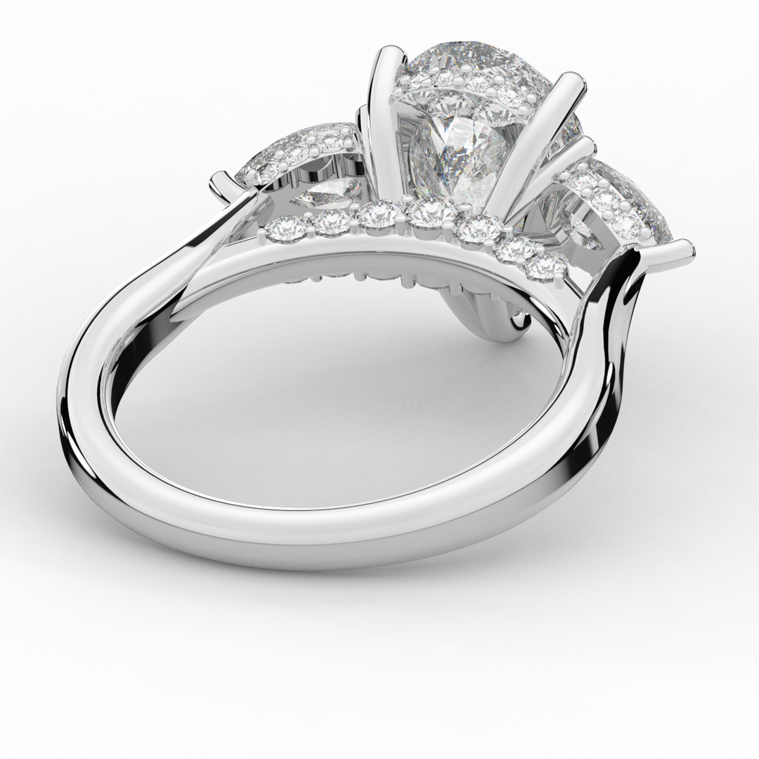 3.70CT.TW PEAR LAB DIAMOND 3 STONE ENGAGEMENT RING - Nazarelle